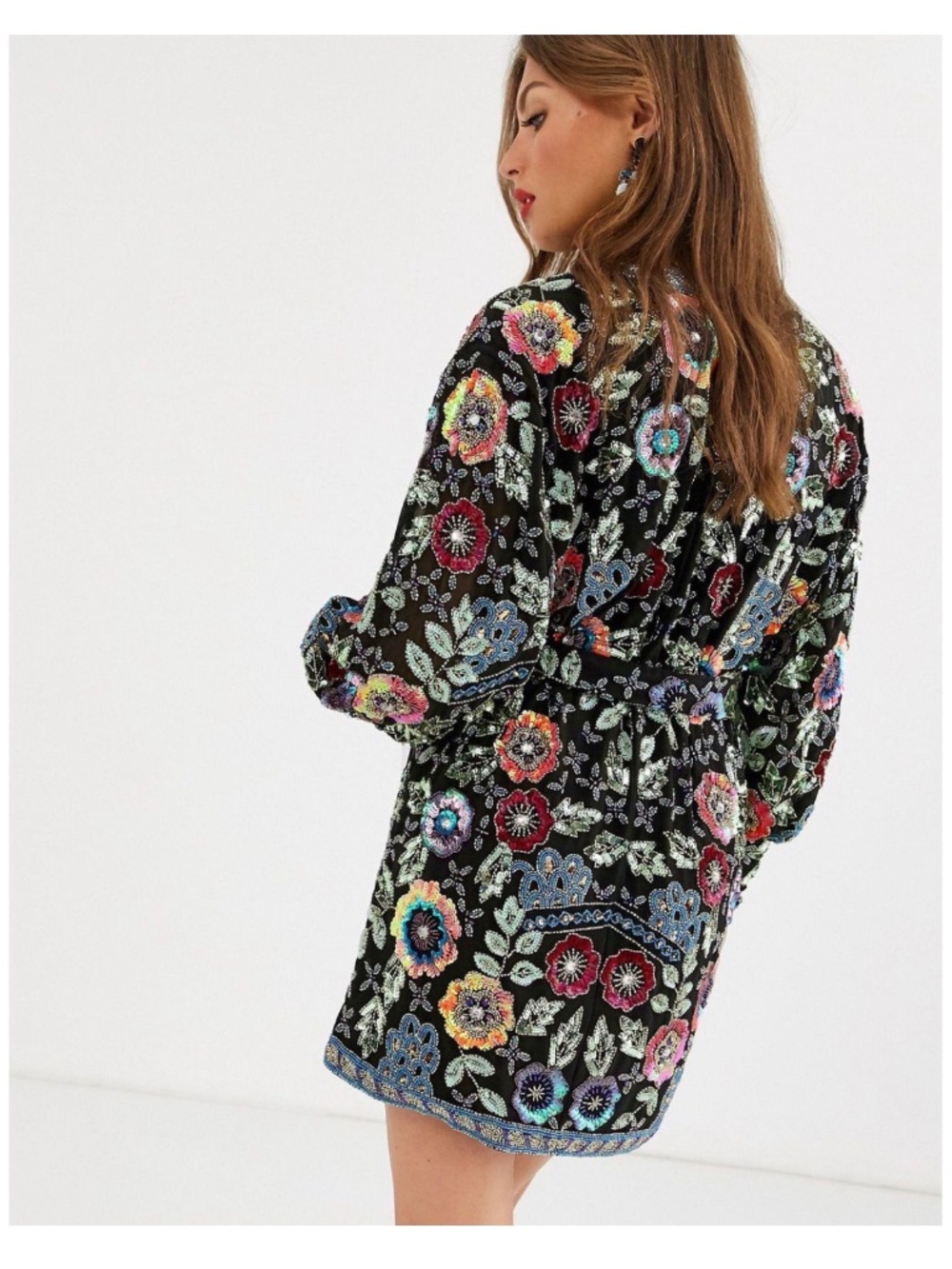 BNWT ASOS black embroidered floral mini dress - Picture 2 of 16